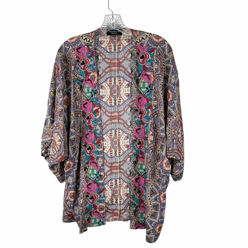 Feathers by Tolani Embroidered Kimono Cardigan Boho Festival Dolman Sleeve O/S
